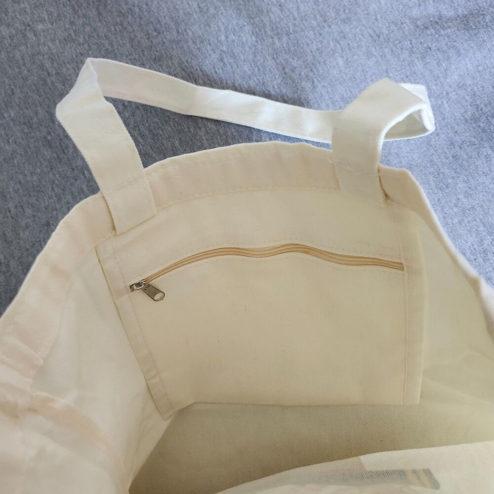 Canvas Tote Bag Book and Coffee Print with Zipper Pocket - Picture 4 of 9